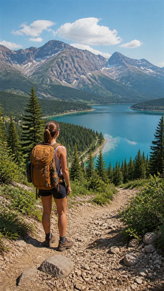 Hiker at a scenic lake