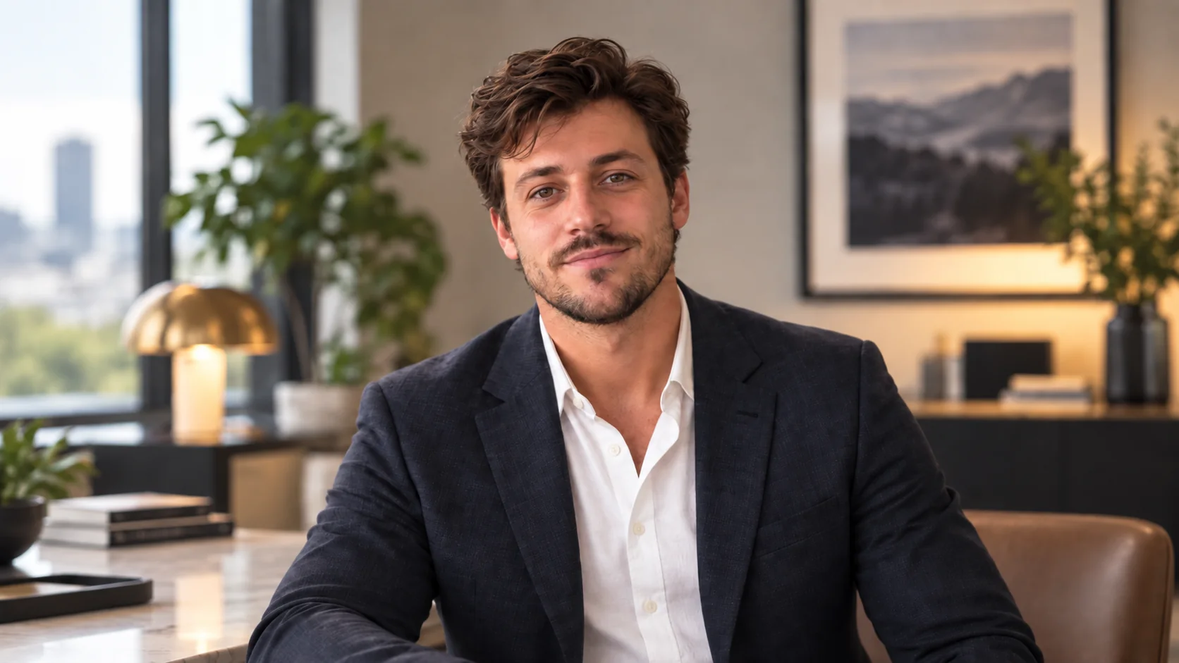 Magic Photo variation: man in a dark blazer seated in a polished office